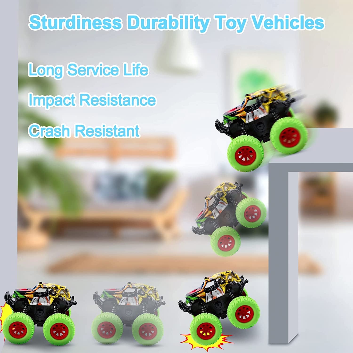 Car Toys for Boys 3-5 Years Old - Monster Toys Truck 2 Pack 360° Rotating Stunt Cars - Toddler Car Toys for Boys Girls Gifts