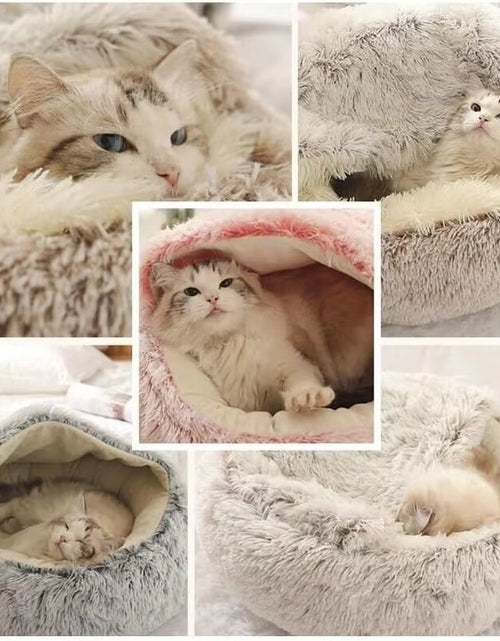 Load image into Gallery viewer, Soft Plush Pet Bed with Cover round Cat Bed Pet Mattress Warm Cat Dog 2 in 1 Sleeping Nest Cave for Small Dogs
