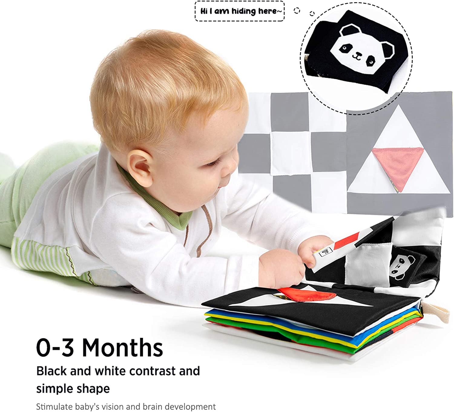 Baby Books Toys, Black and White Baby Toys, High Contrast Newborn Toys, Crinkle Sensory Toy, Montessori Toys, Tummy Time Toys, Baby Toys 0-3-6-9-12 Months, Infant Baby Boy Girl Gift, Mirror Toy