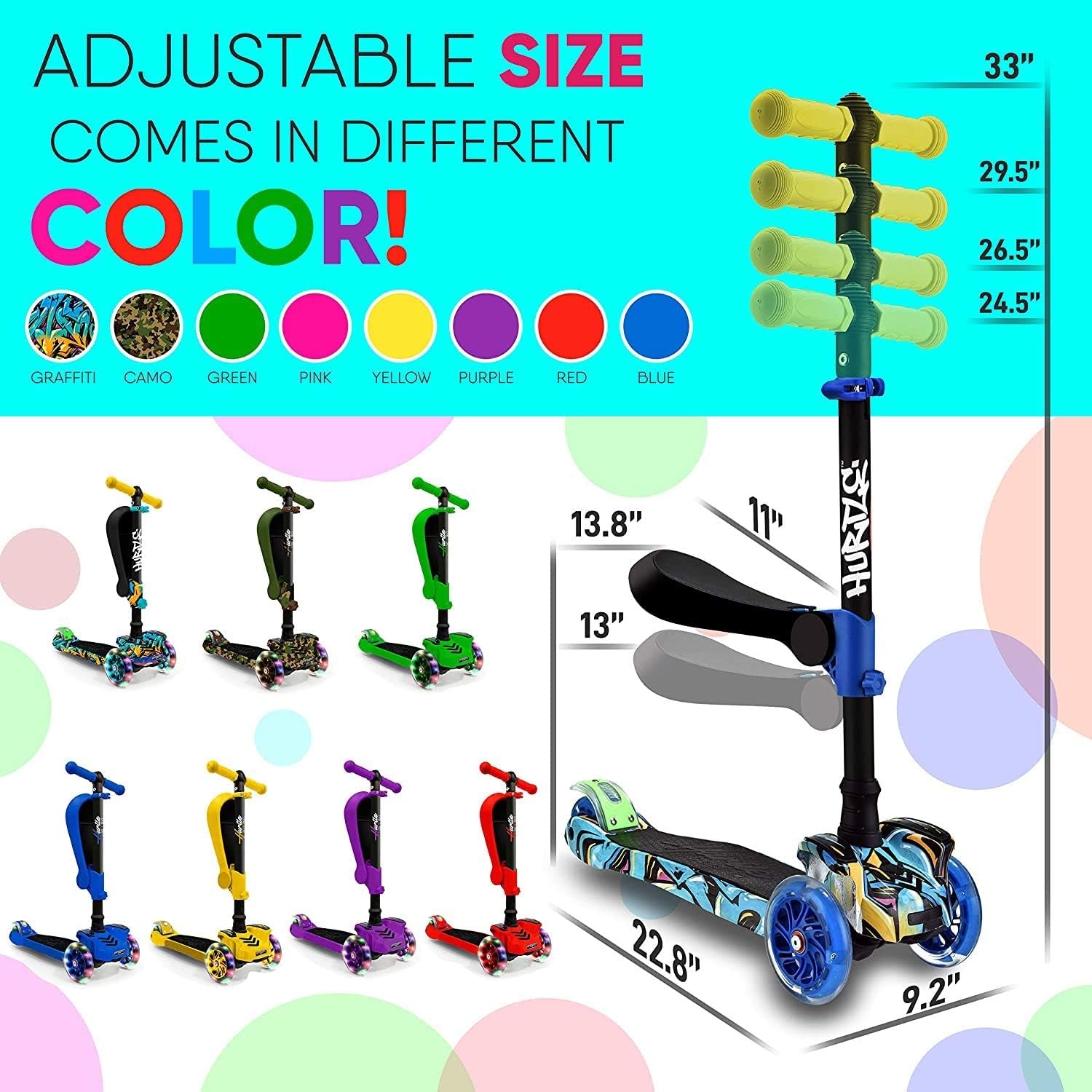 Scooter for Kids - Stand & Cruise Child/Toddlers Toy Folding Kick Scooters W/Adjustable Height, Anti-Slip Deck, Flashing Wheel Lights, for Boys/Girls 2-12 Year Old -