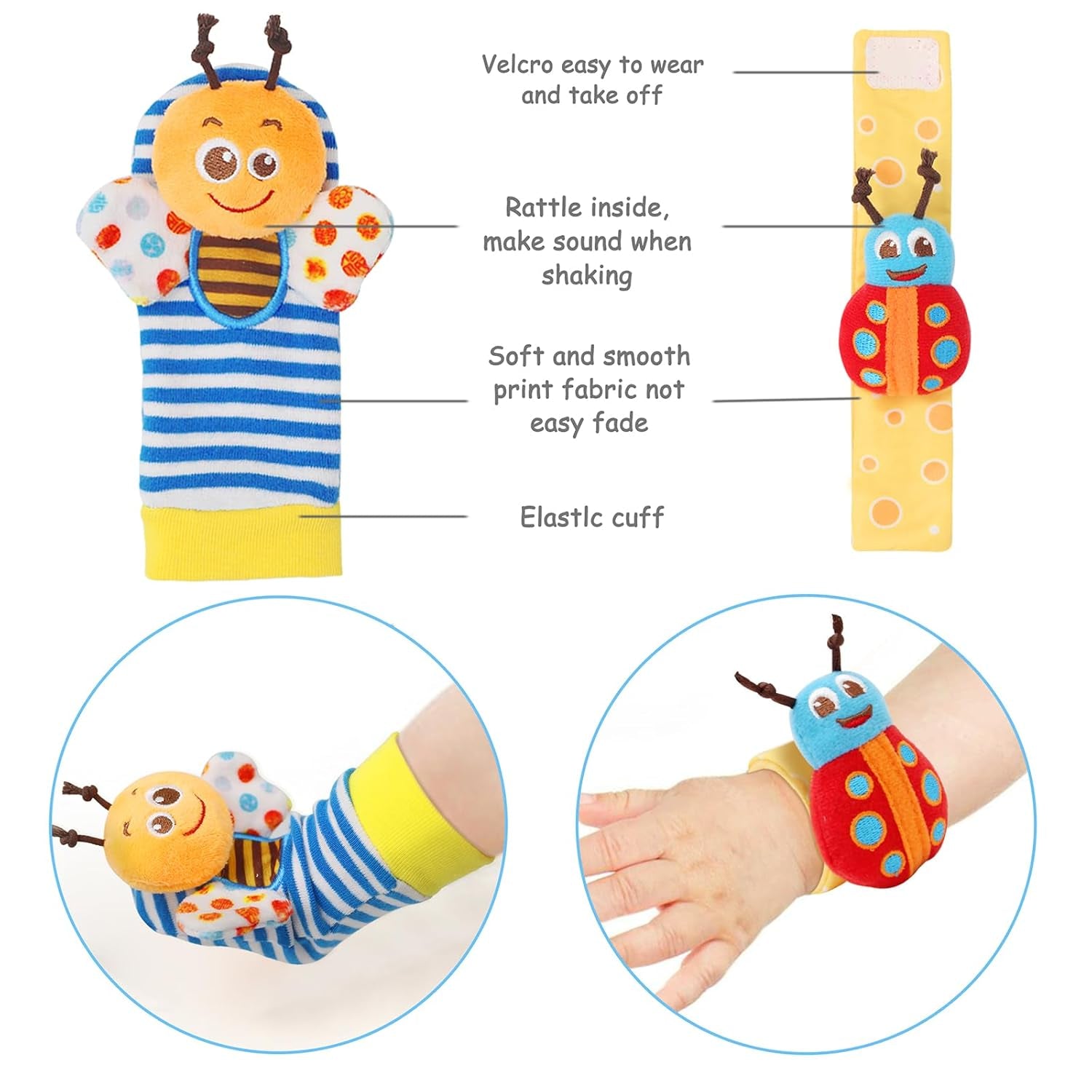 Baby Soft Rattle Toy Foot Finder Socks Wrists Rattles Ankle Leg Feet Hand Arm Bracelet Activity Rattle Baby Shower Present Gift for Neborn Baby Infant Boy Girl Bebe (8 Pcs)