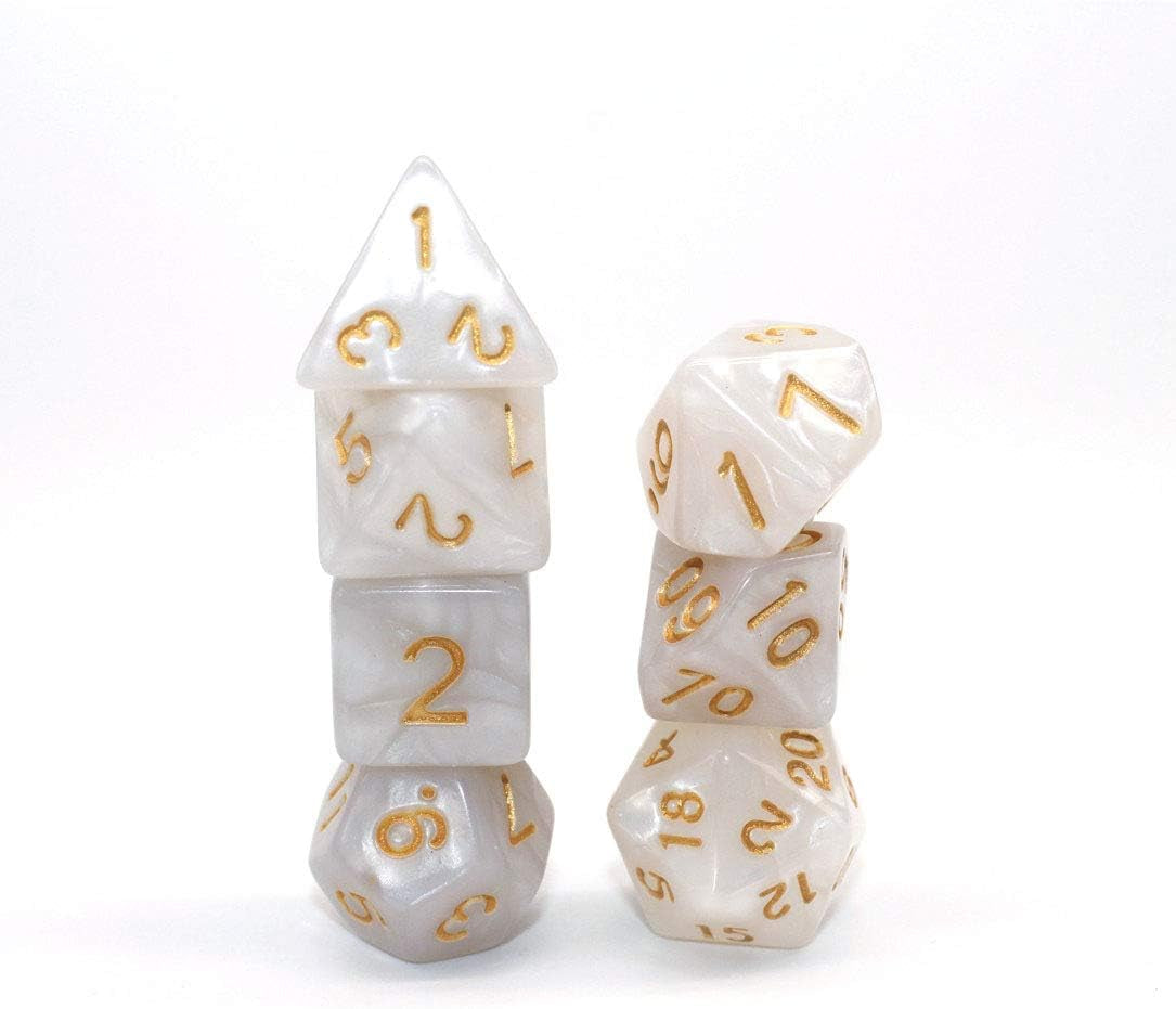 DND Dice Set Pearl White RPG 7-Die Dice Set Fit Dungeons and Dragons(D&D) Pathfinder MTG Role Playing Games Polyhedral Dice with Dice Pouch