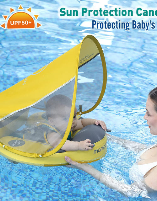 Load image into Gallery viewer, Upgraded Baby Float Non-Inflatable baby Swim Ring, Infant Soft Solid Swimming Trainer, Baby Pool Float with Removable UPF 50+ UV Sun Protection Canopy
