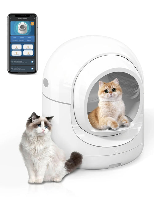 Load image into Gallery viewer, Self Cleaning Cat Litter Box,App Control Support,Odor Removal,85L Large Capacity,White&amp;Gray
