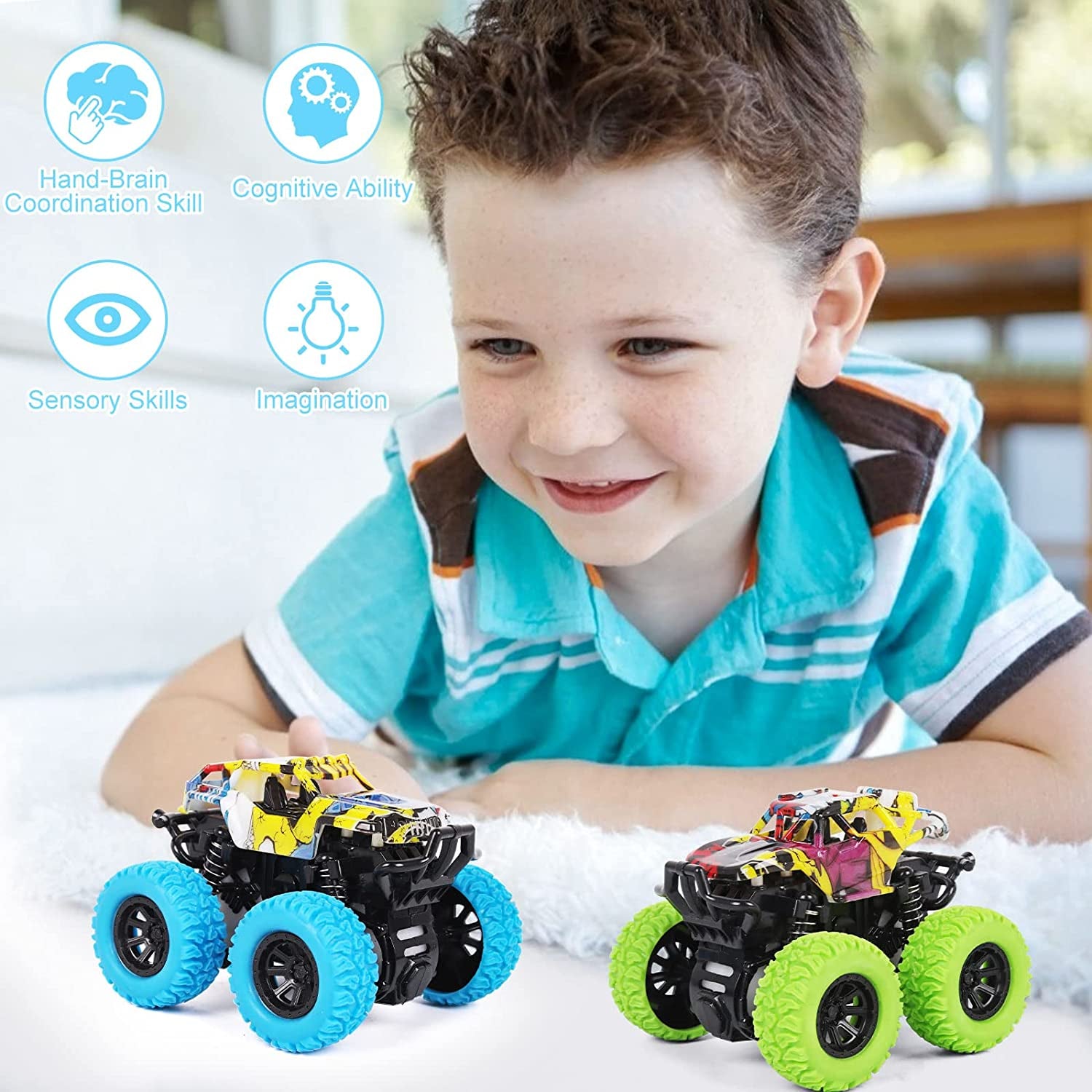 Car Toys for Boys 3-5 Years Old - Monster Toys Truck 2 Pack 360° Rotating Stunt Cars - Toddler Car Toys for Boys Girls Gifts