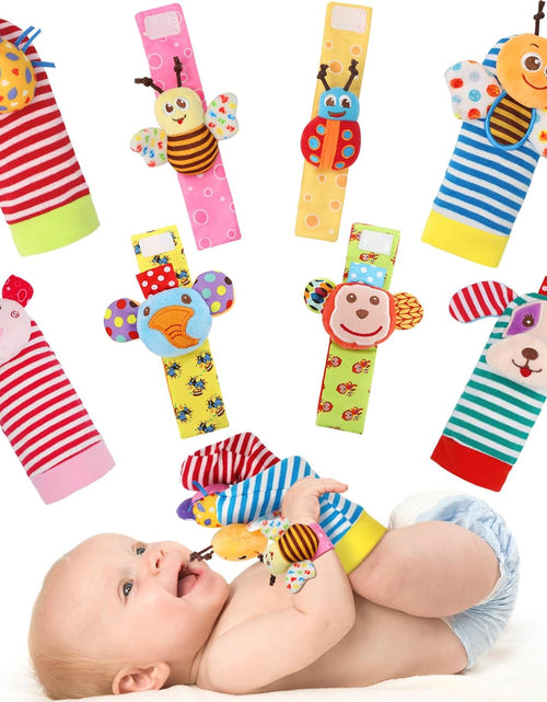 Load image into Gallery viewer, Baby Soft Rattle Toy Foot Finder Socks Wrists Rattles Ankle Leg Feet Hand Arm Bracelet Activity Rattle Baby Shower Present Gift for Neborn Baby Infant Boy Girl Bebe (8 Pcs)
