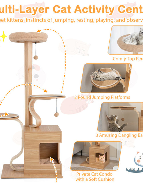 Load image into Gallery viewer, 4-Layer Wooden Cat Tree 51 Inch Tall Cat Tower with Condo and Washable Cushions
