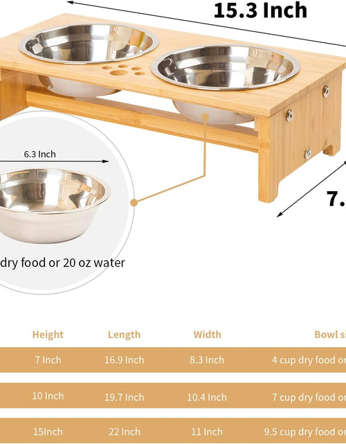 Load image into Gallery viewer, Raised Pet Bowls for Cats and Small Dogs, Bamboo Elevated Dog Cat Food and Water Bowls Stand Feeder with 2 Stainless Steel Bowls and anti Slip Feet (4&#39;&#39; Tall-20 Oz Bowl)
