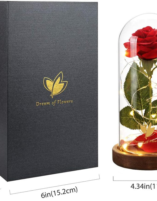 Load image into Gallery viewer, Beauty and the Beast Rose Set-The Best Holiday Surprise Gift for Mothers, Beautifully Decorated with Red Silk Roses, LED Lights, Dome Glass and Wooden Base
