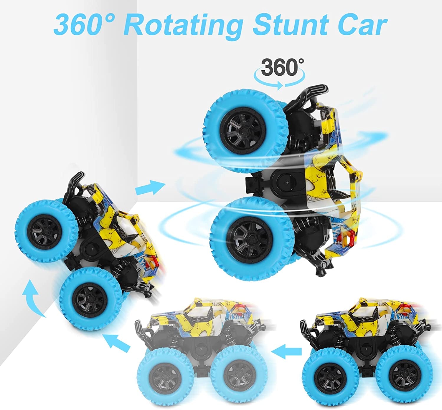 Car Toys for Boys 3-5 Years Old - Monster Toys Truck 2 Pack 360° Rotating Stunt Cars - Toddler Car Toys for Boys Girls Gifts