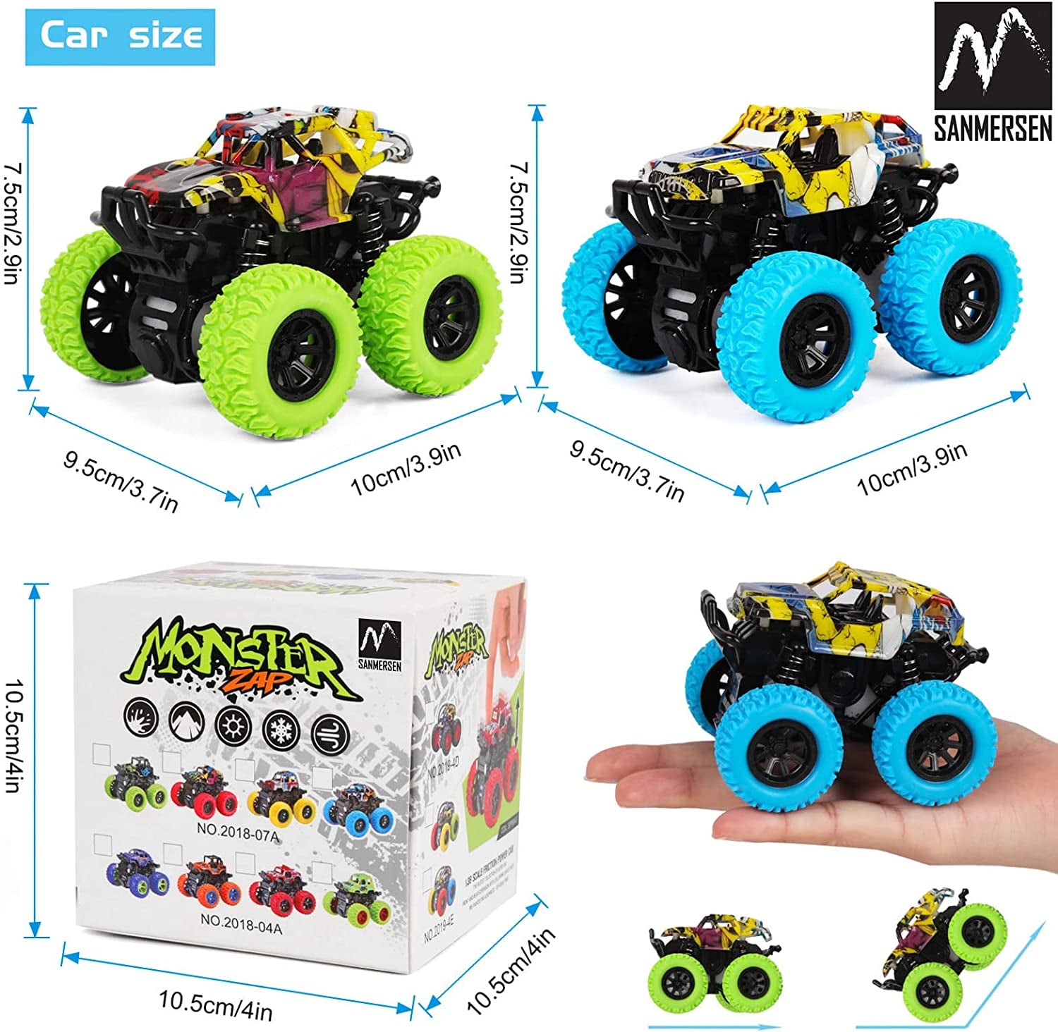 Car Toys for Boys 3-5 Years Old - Monster Toys Truck 2 Pack 360° Rotating Stunt Cars - Toddler Car Toys for Boys Girls Gifts