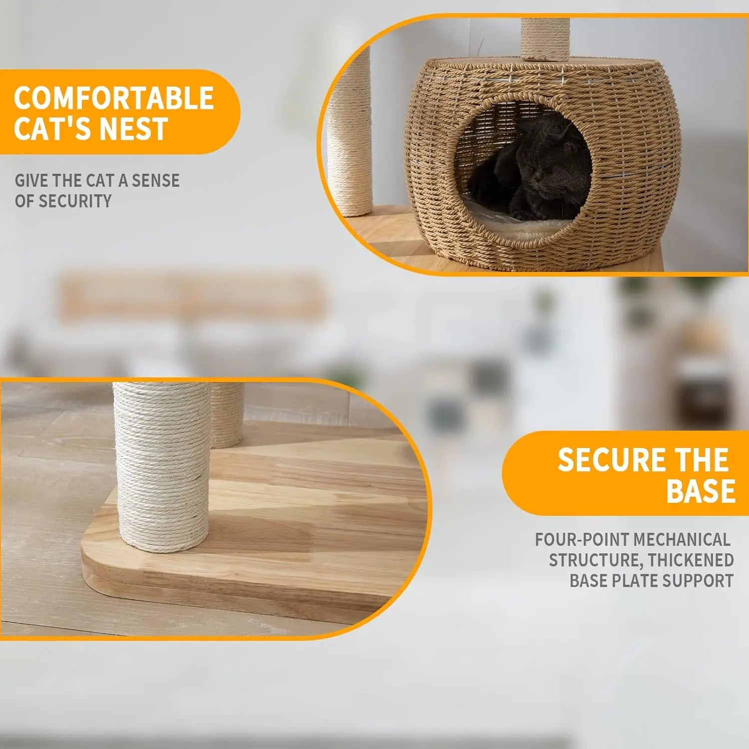 59" Big Modern Cat Tree Tower, Cat Tower Sisal-Covered Scratching Posts for Indoor Cats