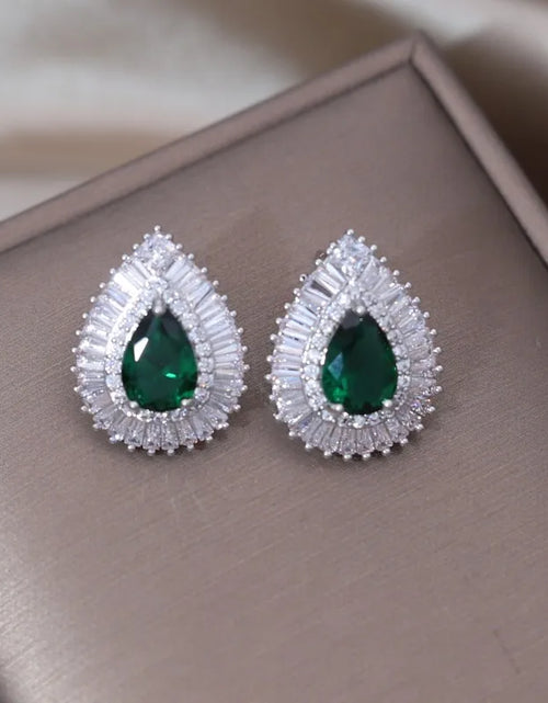 Load image into Gallery viewer, South Korea New Design Fashion Jewelry Luxury Green Zircon Water Drop stud Earrings Elegant Women&#39;s Prom Party Accessories
