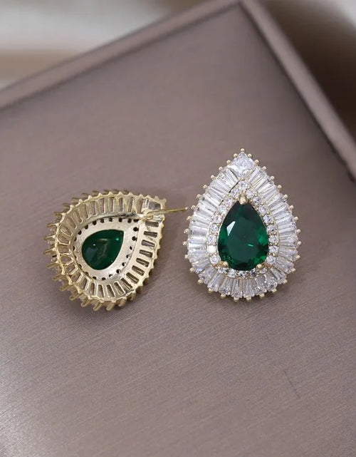 Load image into Gallery viewer, South Korea New Design Fashion Jewelry Luxury Green Zircon Water Drop stud Earrings Elegant Women&#39;s Prom Party Accessories
