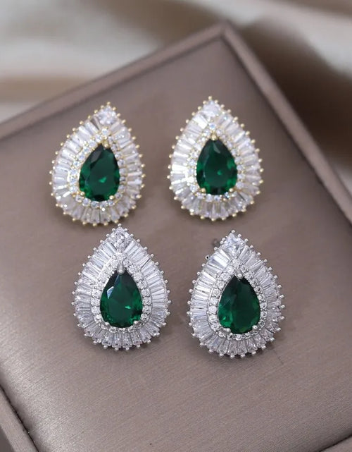 Load image into Gallery viewer, South Korea New Design Fashion Jewelry Luxury Green Zircon Water Drop stud Earrings Elegant Women&#39;s Prom Party Accessories
