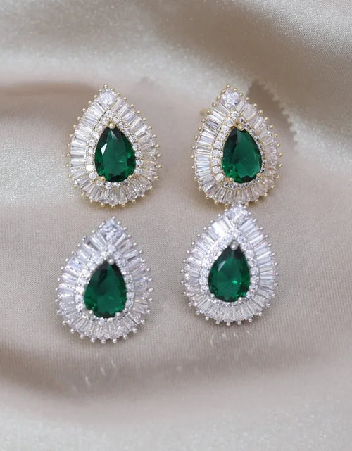 Load image into Gallery viewer, South Korea New Design Fashion Jewelry Luxury Green Zircon Water Drop stud Earrings Elegant Women&#39;s Prom Party Accessories
