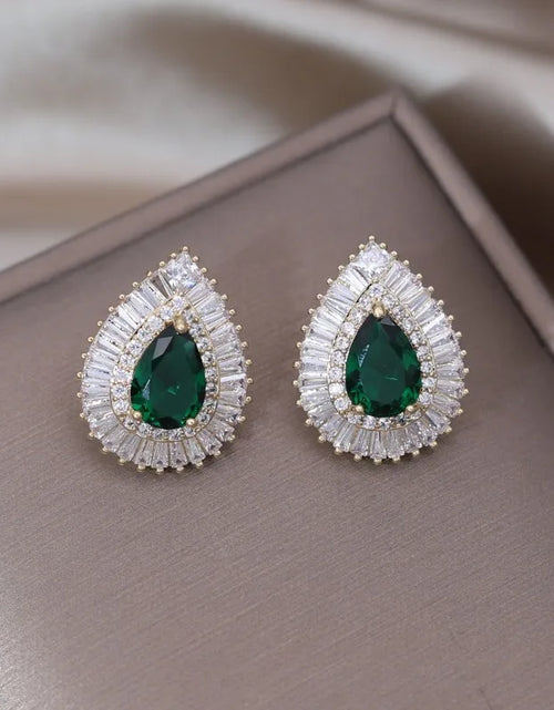 Load image into Gallery viewer, South Korea New Design Fashion Jewelry Luxury Green Zircon Water Drop stud Earrings Elegant Women&#39;s Prom Party Accessories
