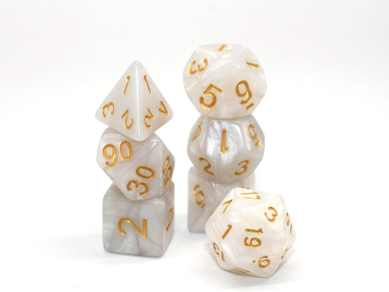 DND Dice Set Pearl White RPG 7-Die Dice Set Fit Dungeons and Dragons(D&D) Pathfinder MTG Role Playing Games Polyhedral Dice with Dice Pouch