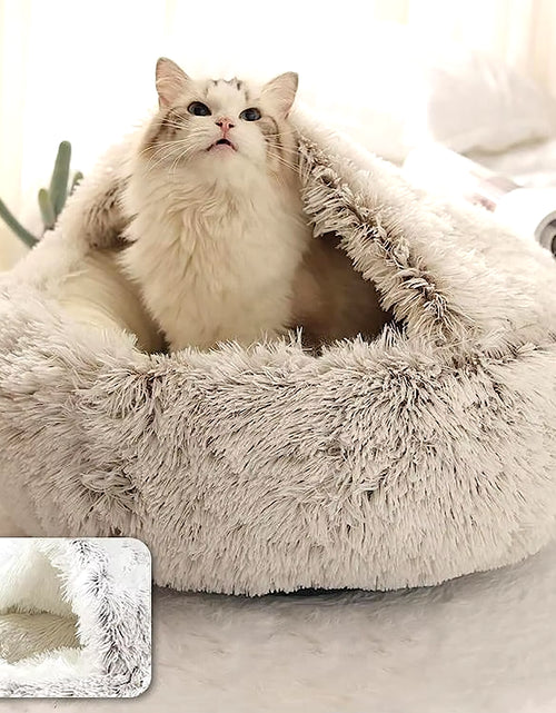 Load image into Gallery viewer, Soft Plush Pet Bed with Cover round Cat Bed Pet Mattress Warm Cat Dog 2 in 1 Sleeping Nest Cave for Small Dogs
