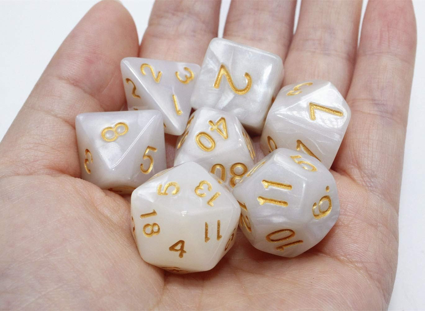 DND Dice Set Pearl White RPG 7-Die Dice Set Fit Dungeons and Dragons(D&D) Pathfinder MTG Role Playing Games Polyhedral Dice with Dice Pouch