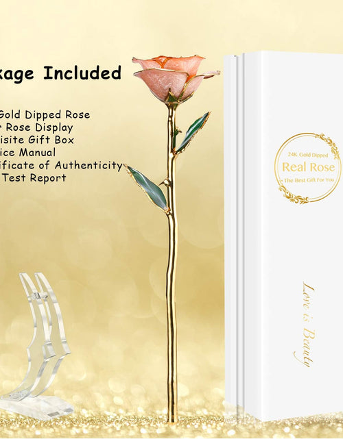 Load image into Gallery viewer, 24K Gold Rose, Gold Dipped Rose Made from Real Rose Best Gifts for Her and Great Gifts for Wife, Pink with Stand
