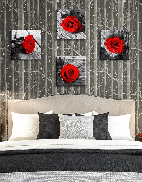 Load image into Gallery viewer, Red Bathroom Accessories Wall Decor for Couples Bedroom Black and White Paintings for Living Room Kitchen Home Decorations Canvas Prints Art Rose Flowers Love Picture Frame Artwork 12X12&quot; 4 Pcs/Set
