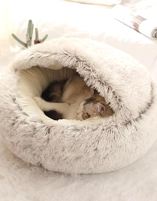 Load image into Gallery viewer, Soft Plush Pet Bed with Cover round Cat Bed Pet Mattress Warm Cat Dog 2 in 1 Sleeping Nest Cave for Small Dogs
