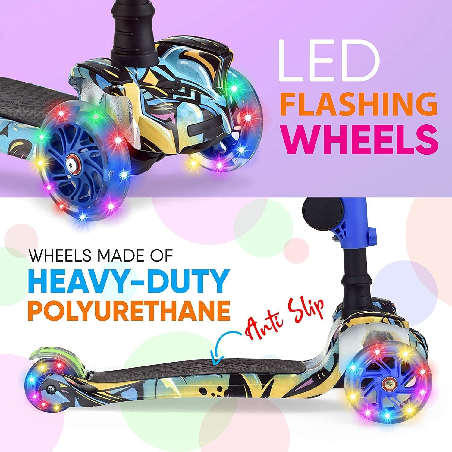 Scooter for Kids - Stand & Cruise Child/Toddlers Toy Folding Kick Scooters W/Adjustable Height, Anti-Slip Deck, Flashing Wheel Lights, for Boys/Girls 2-12 Year Old -