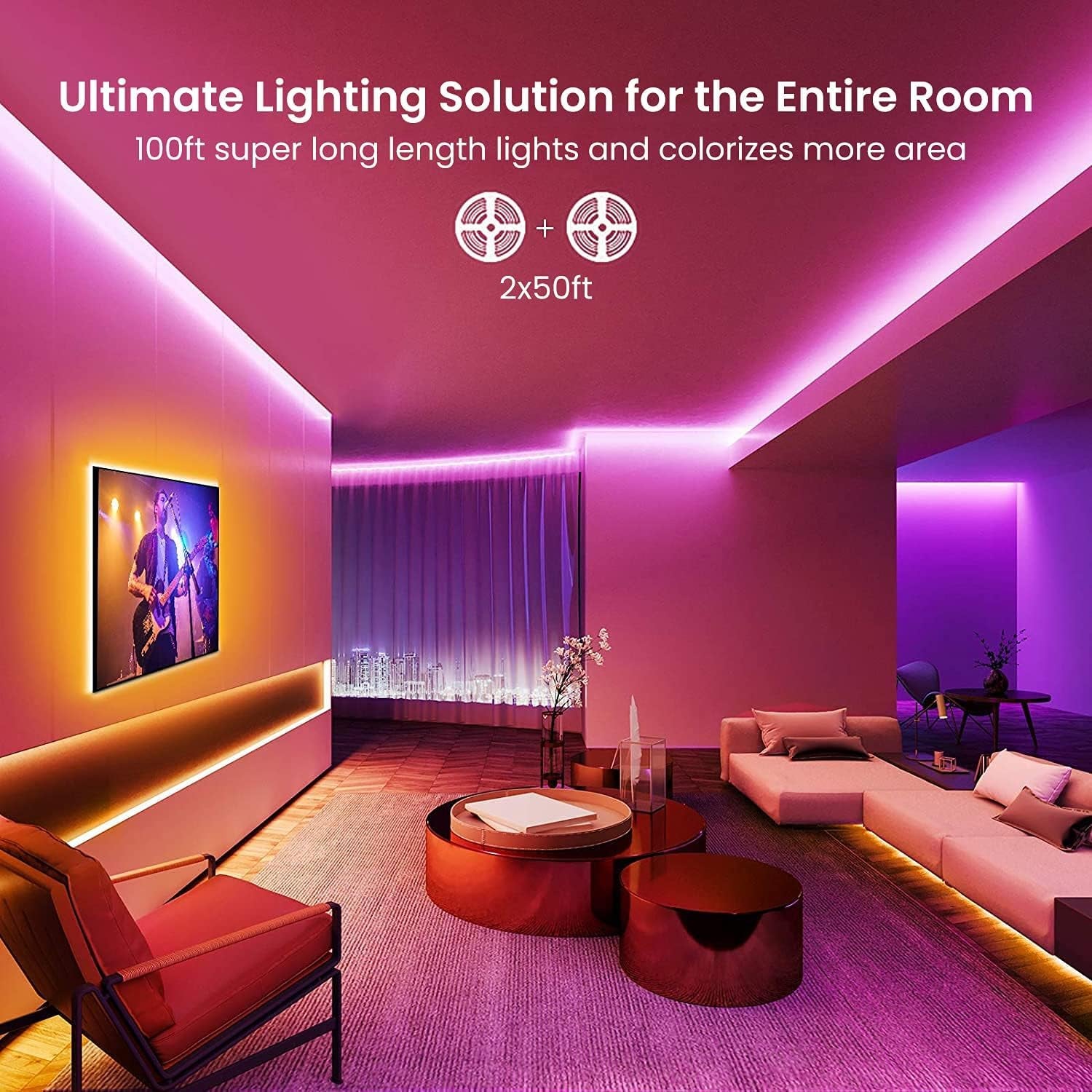 100 FT LED Strip Lights,Rope Lights,Bluetooth APP Control,Color Changing Light Strip,Lights Sync with Music,Para Cuarto,Led Lights for Bedroom（Packaging Error Described as 30FT）