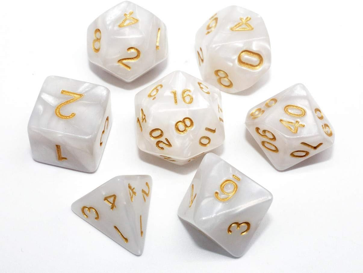 DND Dice Set Pearl White RPG 7-Die Dice Set Fit Dungeons and Dragons(D&D) Pathfinder MTG Role Playing Games Polyhedral Dice with Dice Pouch