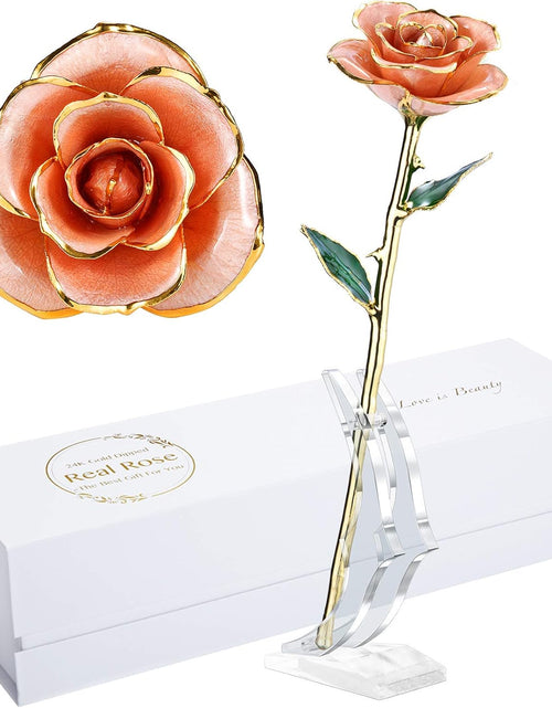 Load image into Gallery viewer, 24K Gold Rose, Gold Dipped Rose Made from Real Rose Best Gifts for Her and Great Gifts for Wife, Pink with Stand
